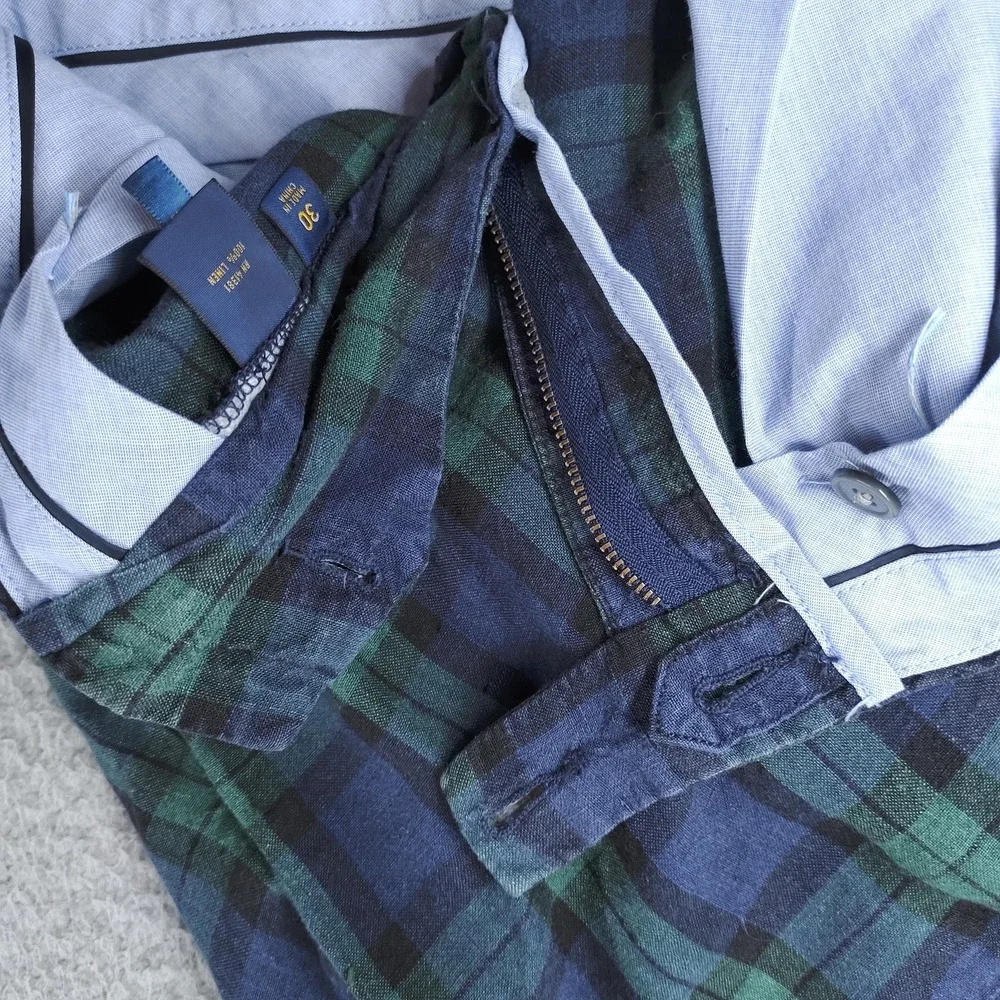 Polo Ralph Lauren Shorts Mens 30 Blue Green Plaid Linen Slim Fit Chino Casual